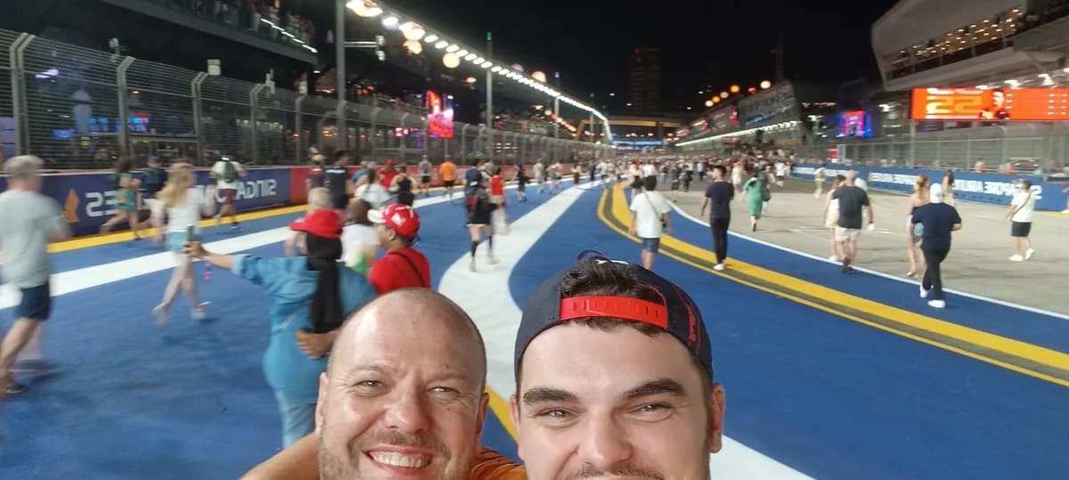 Giovanni and his dad on the Singapore GP circuit