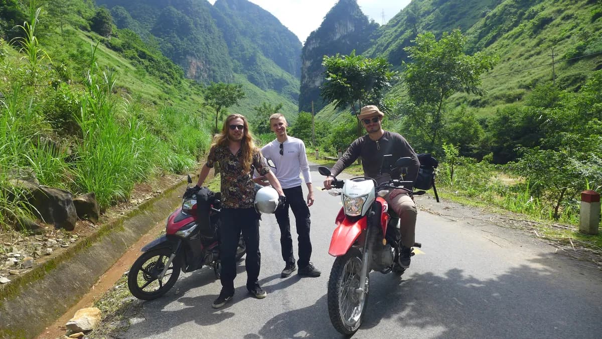 Giovanni and friends on motorbikes in Vietnam